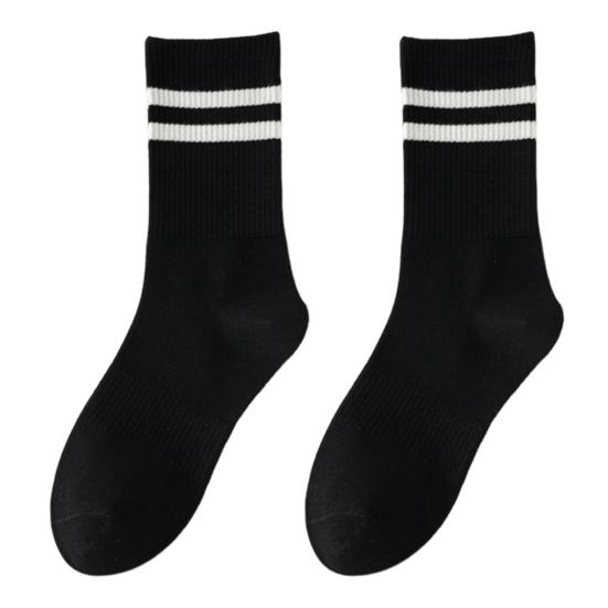 1 Pair Women Socks Mid-tube No Odor Striped Contrast Color High Elasticity Anti-slip Breathable Soft