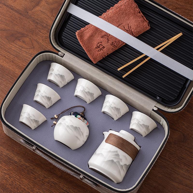 Набор для путешествий Гуочао для чая, тушь и акварель, чайник на три, четыре или шесть чашек, экспресс, портативный набор для хранения в подарочной коробке для улицы, подарки высокого класса.