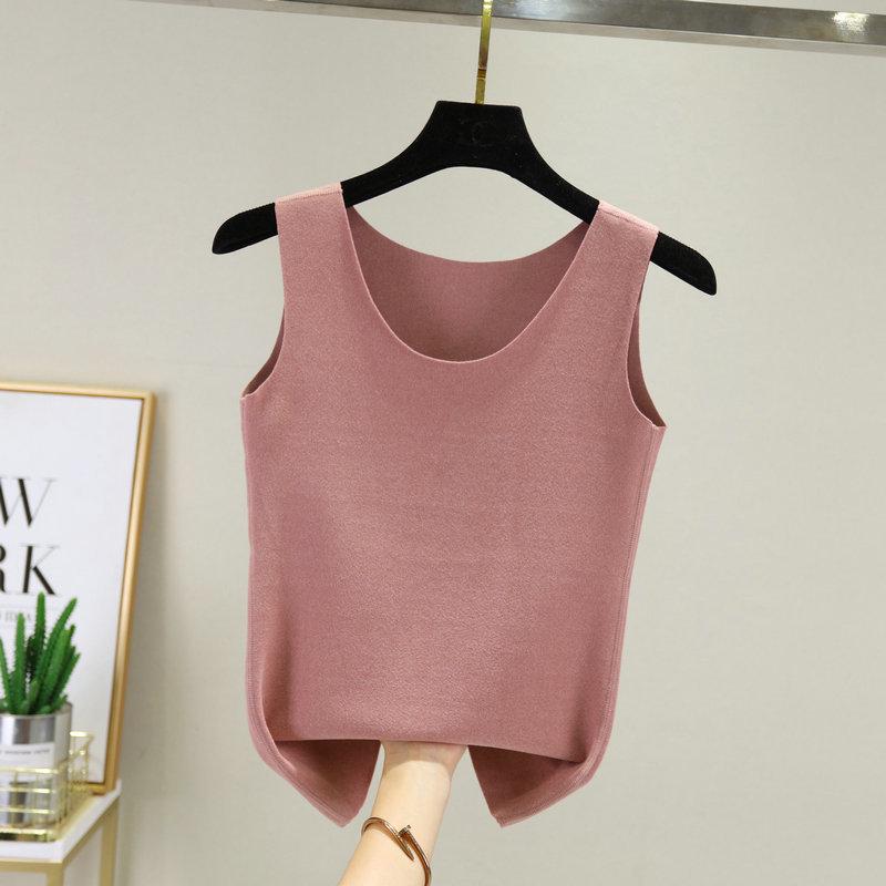 Женский облегающий двусторонний флисовый жилет с бесшовной хлопковой низкой - теплая осенне-зимняя согревающая майка