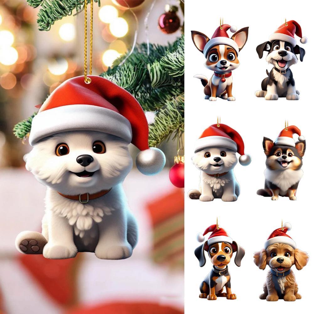 2d Acrylic Cartoon Dog Christmas Tree Pendant Modern Home Decoration Rearview Mirror Backpack Pendant Hanging Ornaments