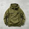 Men's Retro Workwear Hoodie Half Zip Oversize Multi-Pocket Solid Color Pullover Casual Streetwear