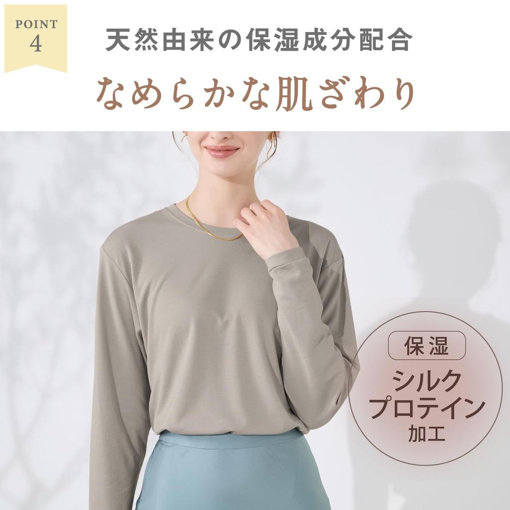 Gunze KIREILABO Fitte Organic Cotton Long Sleeve Warm KB5246P Top, Women's, Off-White,