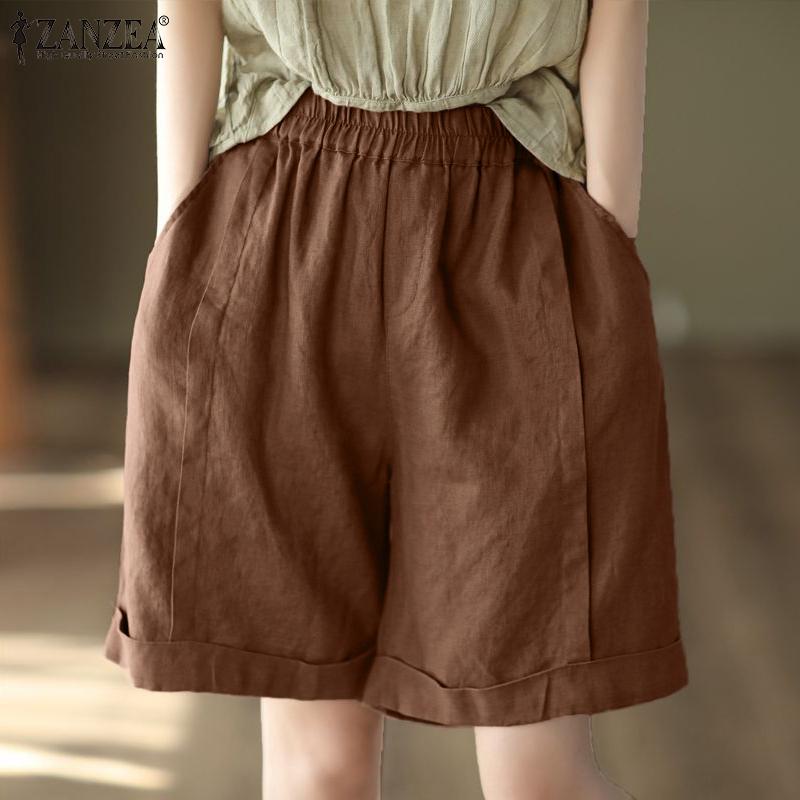 ZANZEA Женские повседневные свободные летние шорты с эластичной резинкой на талии