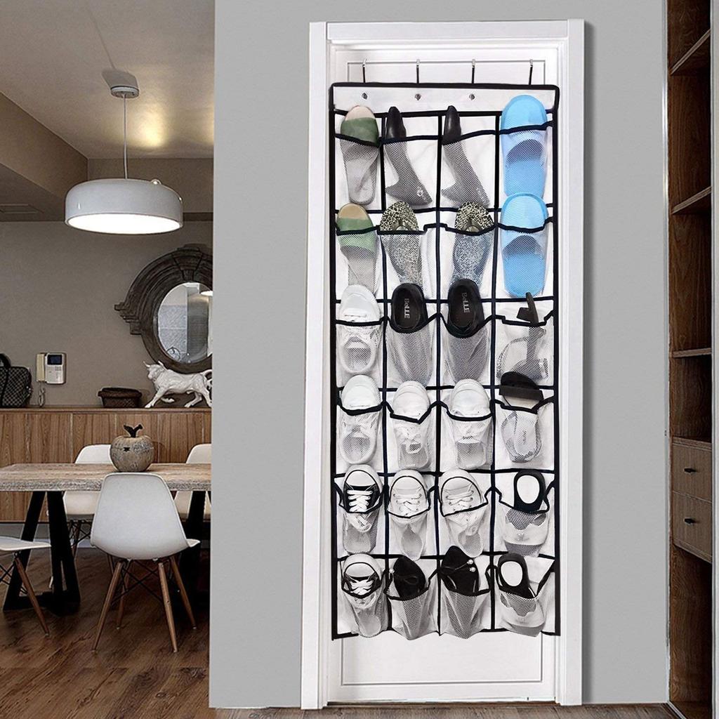 (биенсн)Дверной подвесной шкаф для обуви, 24 сетчатых кармана, шкаф для обуви, шкаф для хранения с 4 металлическими крючками