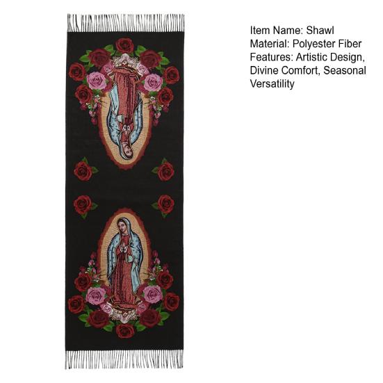 Шаль шарф Дева Мария Мягкий кашемир Теплая накидка Кисточки Зимний Легкий плед Универсальный религиозный аксессуар