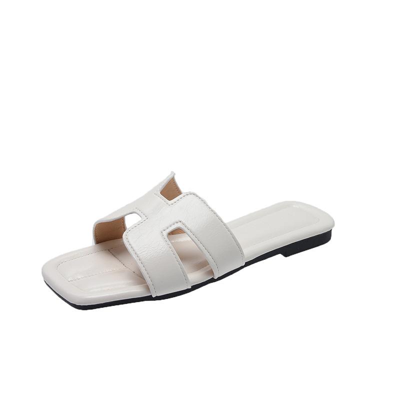 Модные пляжные тапочки на плоской подошве из мягкой кожи для женщин, летние тапочки 2025 года большого размера с овечьим узором для женщин