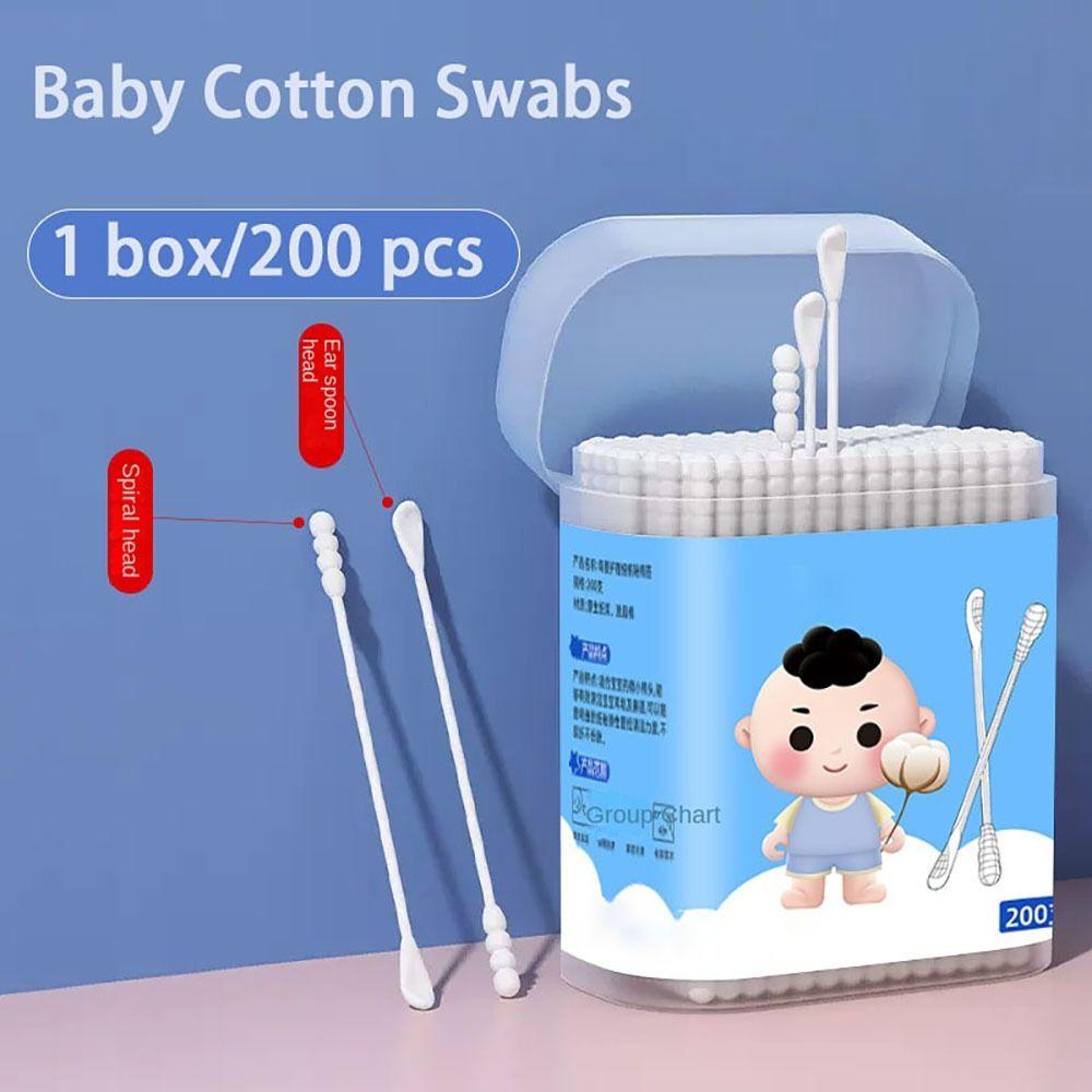 200 pcs Dual Tips Sterile Cotton Buds Degreasing Cotton Ear Wax Spoon Young Children