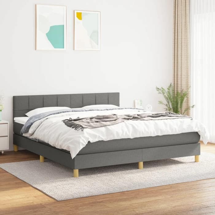 Maison Exclusive - Sommier à lattes de lit avec matelas Gris foncé 160x200cm Tissu