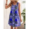 Spring Autumn Round Neck Women's Clothing Casual Printed Sleeveless Dress for Women