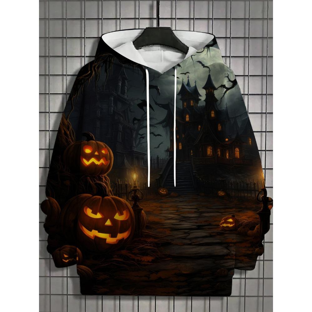 Halloween Pumpkin 3D Print Hoodies Men's Long Sleeve Hooded Sweatshirts Pullover Oversized Harajuku Coat Unisex Street Clothing
