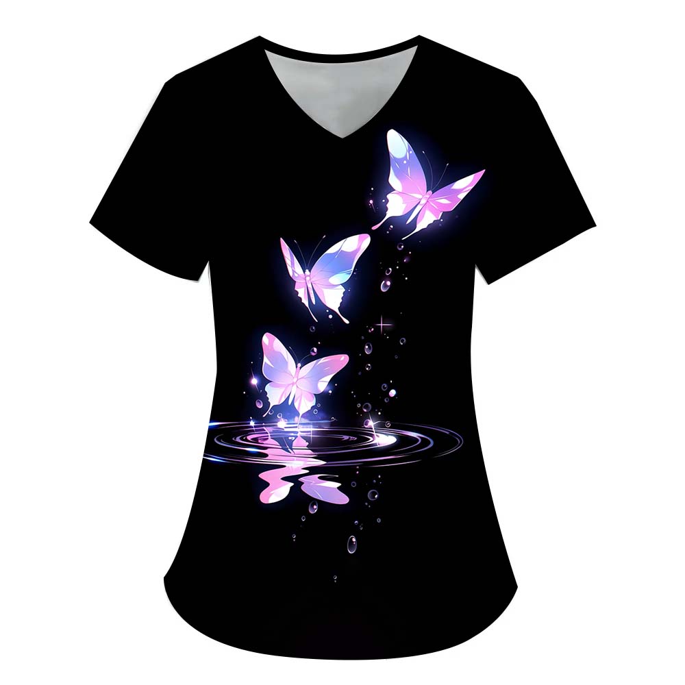 Хирургический костюм женский с принтом 3D-элементов бабочек, V-образным вырезом, карманами для медсестер, ветеринарная рабочая одежда, медицинская форма для женщин