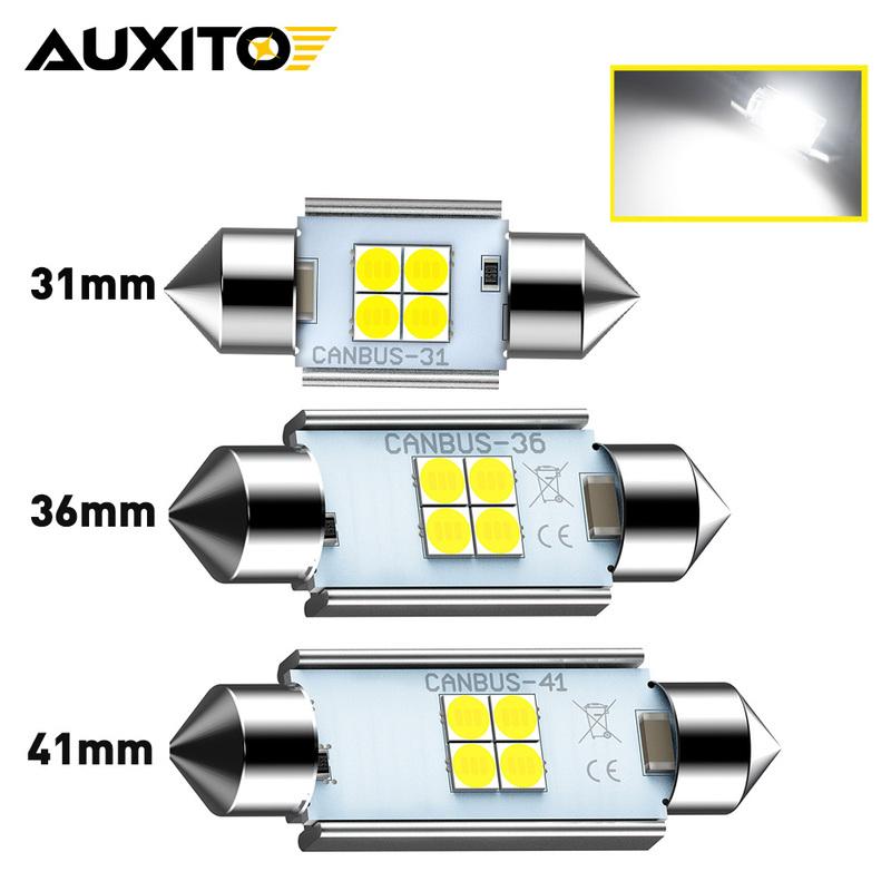 AUXITO 2Pcs C10W C5W LED Canbus Festoon 31mm 36mm 41mm LED Bulb Auto Map Trunk Reading Light Dome Car Interior Lamp 6000k White