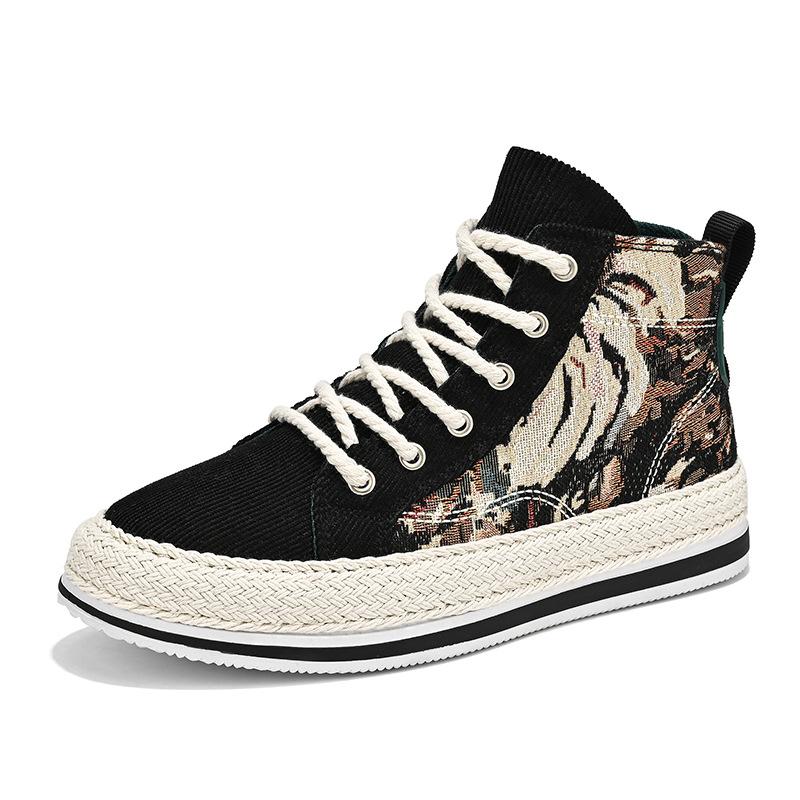Мода 2024 года, осень, горячая повседневная обувь с толстой подошвой, модные уличные туфли с высоким верхом, дышащая парусиновая обувь, нескользящие кроссовки для мужчин