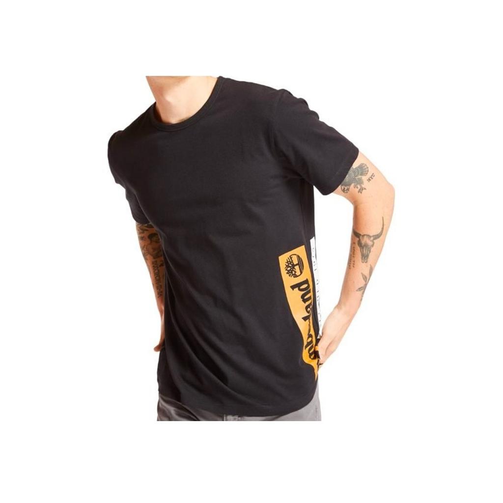 Timberland SS20 Персонализированная вертикальная футболка с коротким рукавом и принтом в виде блоков, мужские топы, черные A22REP56