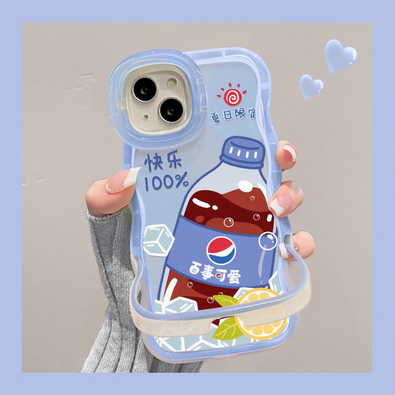 Applicable To Apple 15 Transparent Mobile Phone Case IPhone 14promax Summer Soda 13 Wave Side Invisible Double Stand
