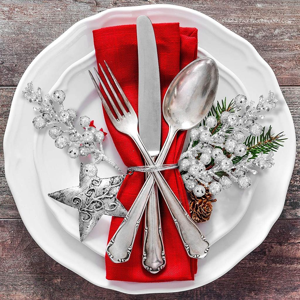 10 шт., рождественские блестящие ягоды, стебли, искусственная рождественская имитация, ягоды Холли, сосновая ветка для украшения елки, праздник, домашний декор