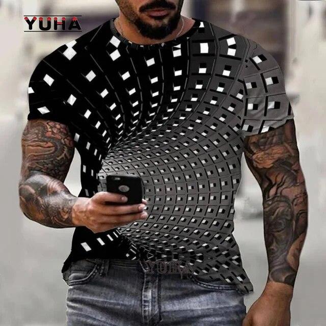 Красочная мужская футболка с абстрактным 3D принтом и коротким рукавом, уличная модная повседневная спортивная футболка большого размера 100-6XL