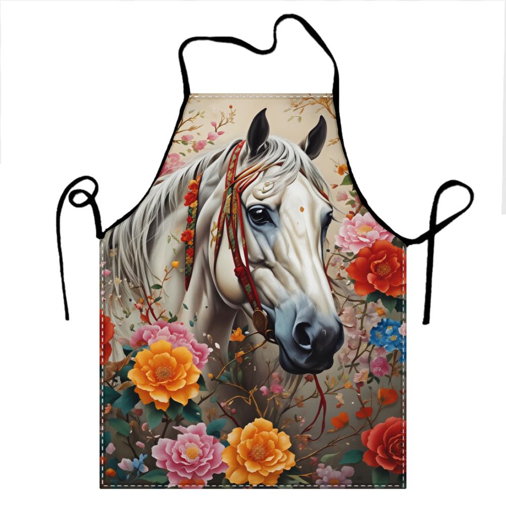 Horse Floral Apron With Colorful Flowers And Elegant Design For Cooking And Baking