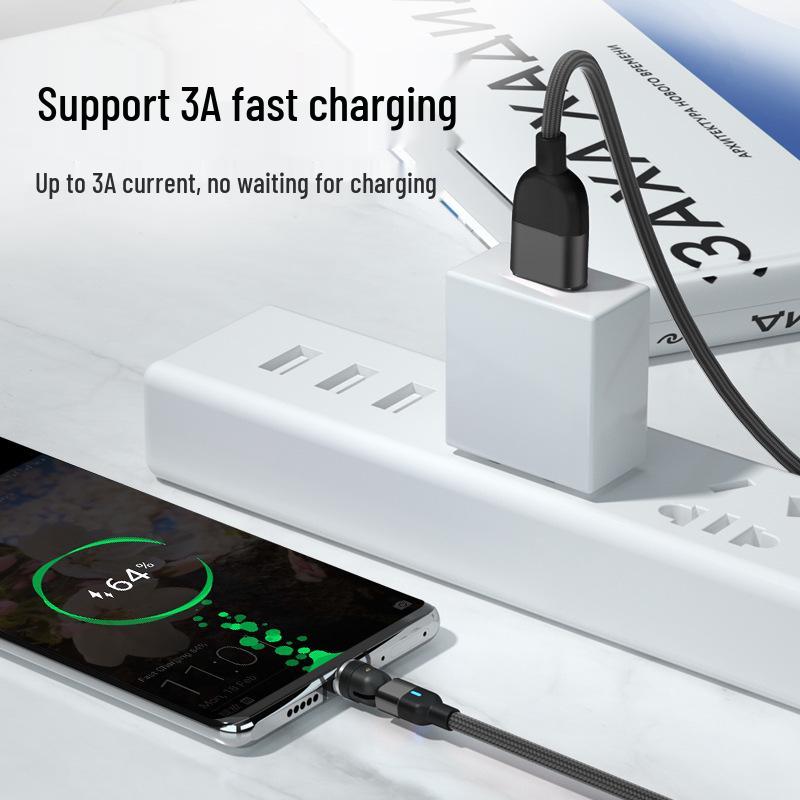 Магнитный USB-кабель 3A с быстрой зарядкой, вращающийся на 360 градусов, трехкомпонентный, гибкий дизайн