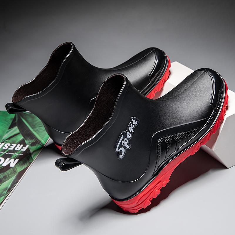 Модные дождевые ботинки мужские короткие водонепроницаемые ботинки флисовые теплые кухонные рыболовные нескользящие резиновые ботинки мода