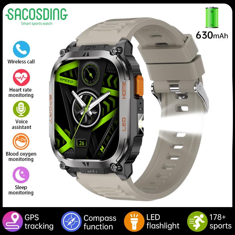 SACOSDING GPS Outdoors Smart Watch IP68 Waterproof GNSS Compass Military Sport LED Flashlight Smartwatch Men 2025 New For Android IOS