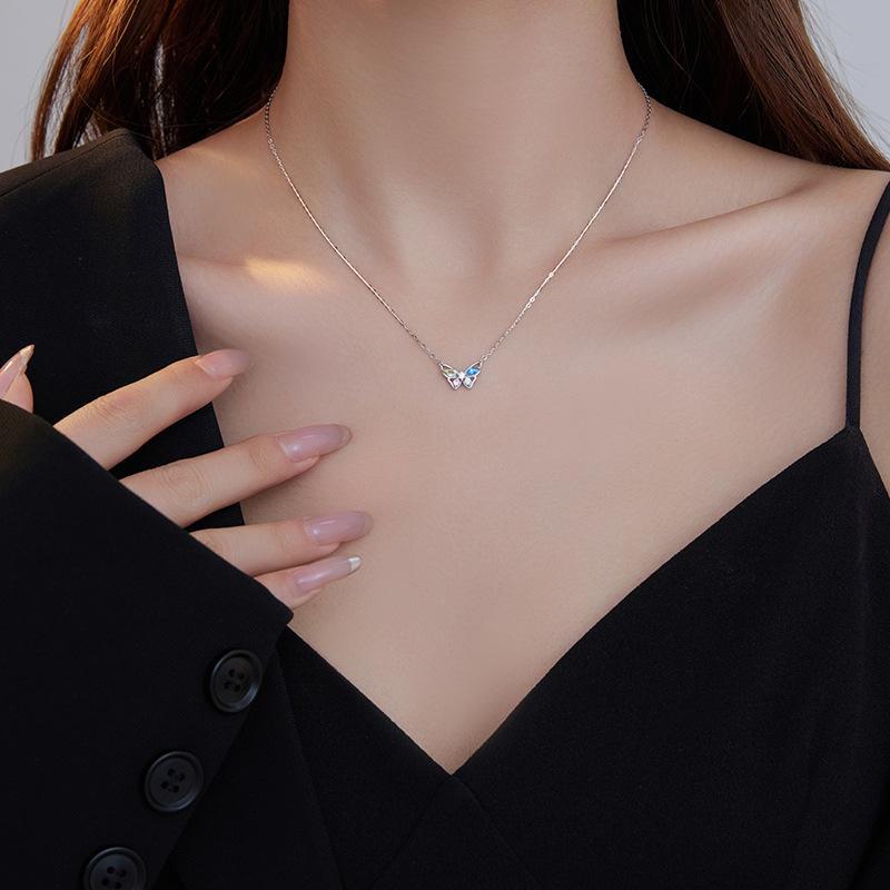 Banyan Tree S925 Silver Butterfly Necklace for Women - Elegant Retro Clavicle Chain