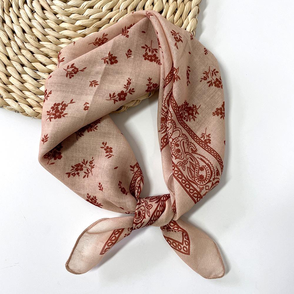 Spring-summer cashew flower square scarf, cotton-linen small square scarf, silk scarf, classic vintage versatile bun neck scarf