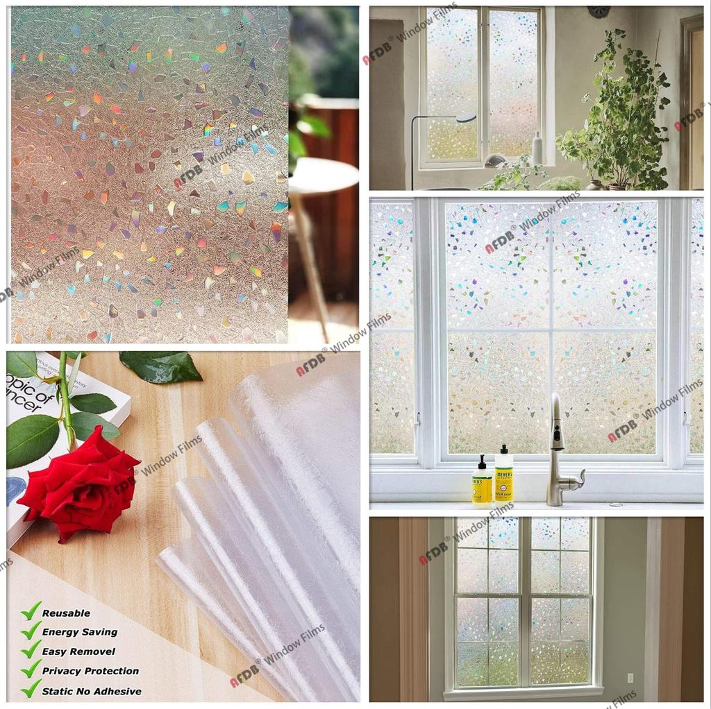 Радужная декоративная оконная пленка, витражная пленка для защиты конфиденциальности, матовое стекло со статическим прилипанием для стеклянной двери дома, 3D-дизайн щебня