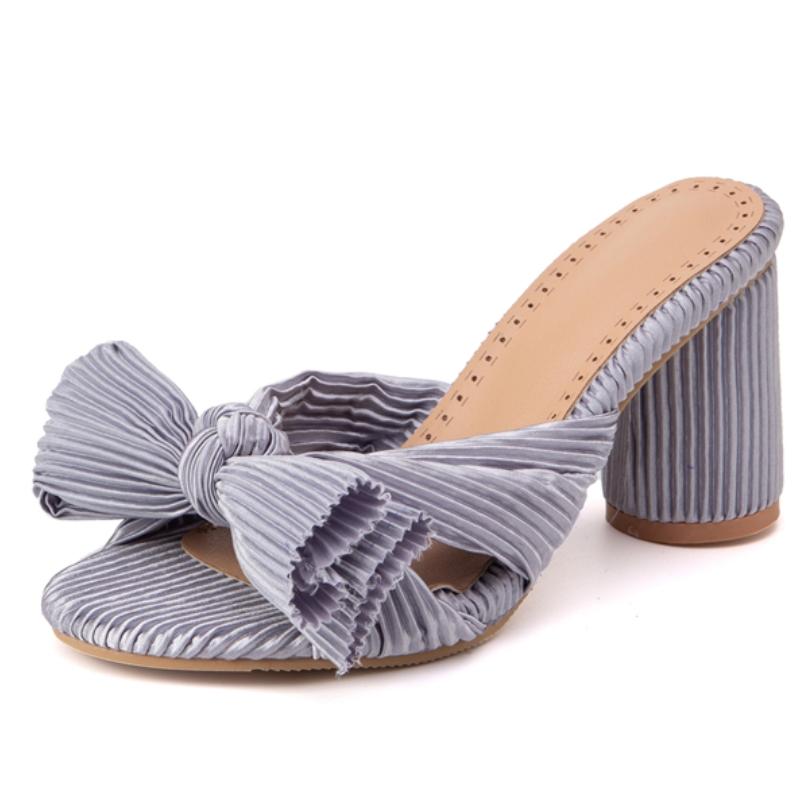 Модные летние тапочки, босоножки, туфли женские, на открытом воздухе, с милым бантом, на высоком каблуке, зеленые, красные, черные, туфли для вечеринок, женские, большого размера 50