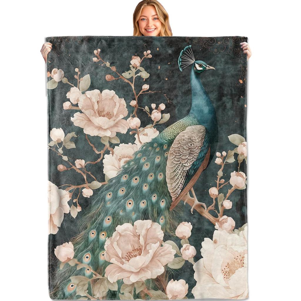 Painted hummingbird with flowers digital-printed polyester velvet flannel cover blanket Fleece soft sofa cover blankets for beds