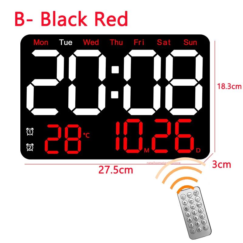 Digital Wall Clock Large LED Screen Temperature Humidity Display Electronic Alarm Clock Creative Home Decoration Remote Control