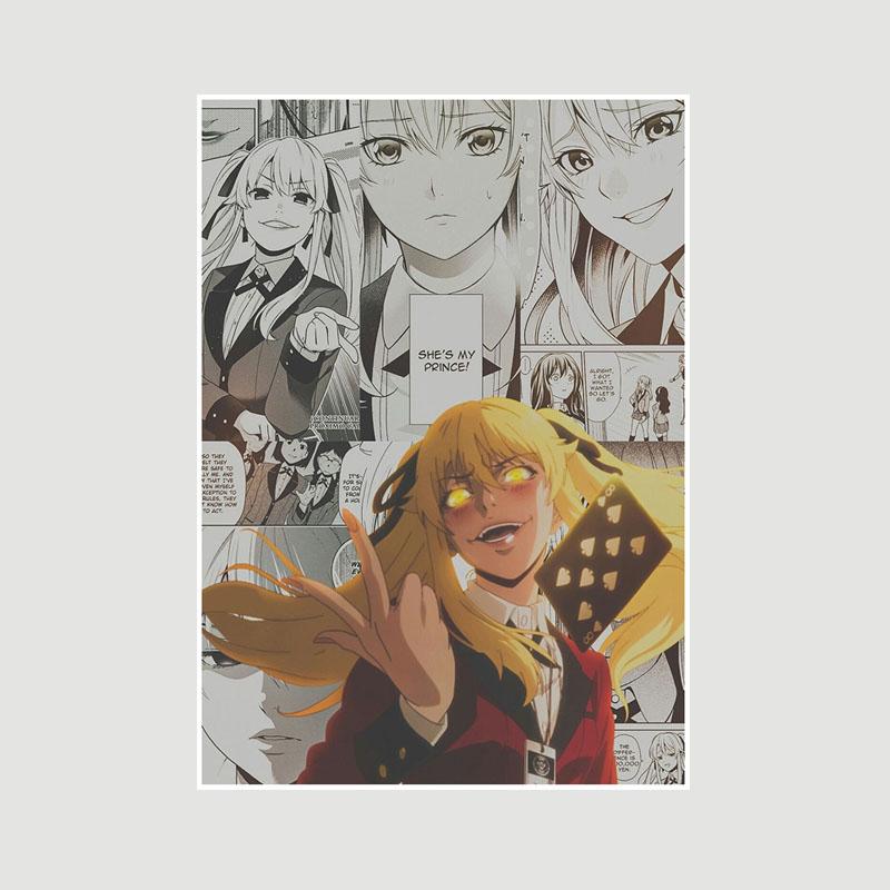 Винтажная белая бумага Kakegurui Плакаты Японское аниме Ретро-постеры и принты Художественная живопись Домашнее украшение Фреска Спальня Кафе Декор