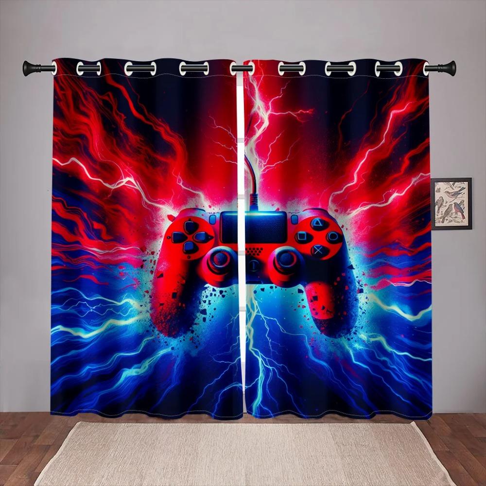 2 шт. Шторы для игр в спальню, контроллер для видеоигр, декор для комнаты геймера, мужские шторы для геймпада, шторы для окон, шторы для гостиной