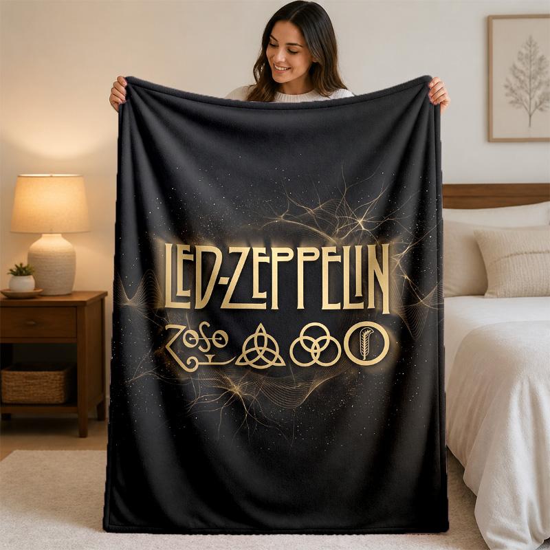 Led Zeppelin Print Flannel Blanket Cozy Lightweight Plush Throw Blanket For Bed Sofa Household Use