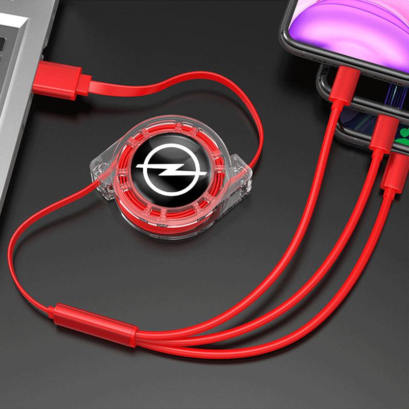 AAAYT1 Car Quick Charger Micro USB Type-C 3-in-1 Fast Charging Cable For Opel Astra Grandland Corsa Mokka Frontera Insignia Zafira