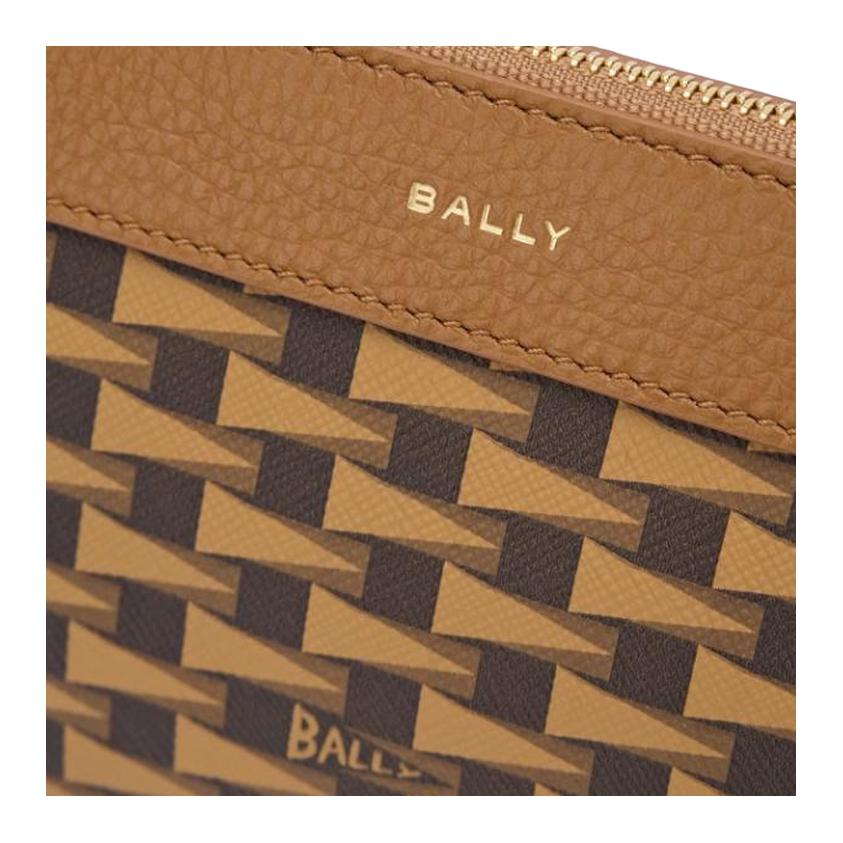 Bally Monogram Print Color Block Design Leather Shoulder Bag Small Women Shoulder Bag Brown 6309585
