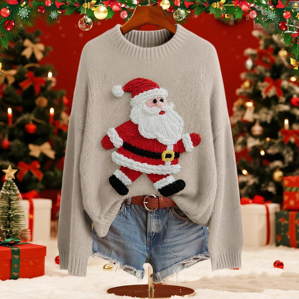 Женский модный пуловер с рождественским принтом, с длинным рукавом и вырезом под горло, вязаный свитер-топ