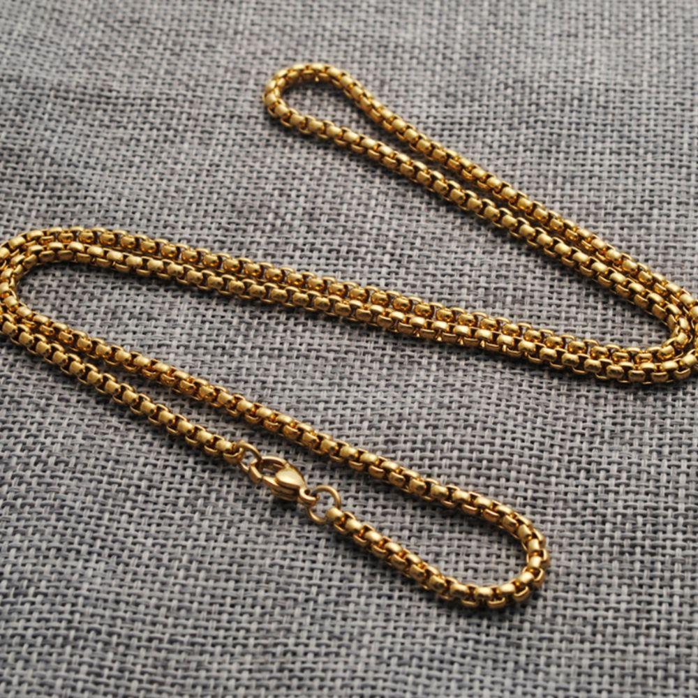 Fashion Gold/ Black/ Silver Simple Men Necklace Box Chains Square Beads Stainless Steel