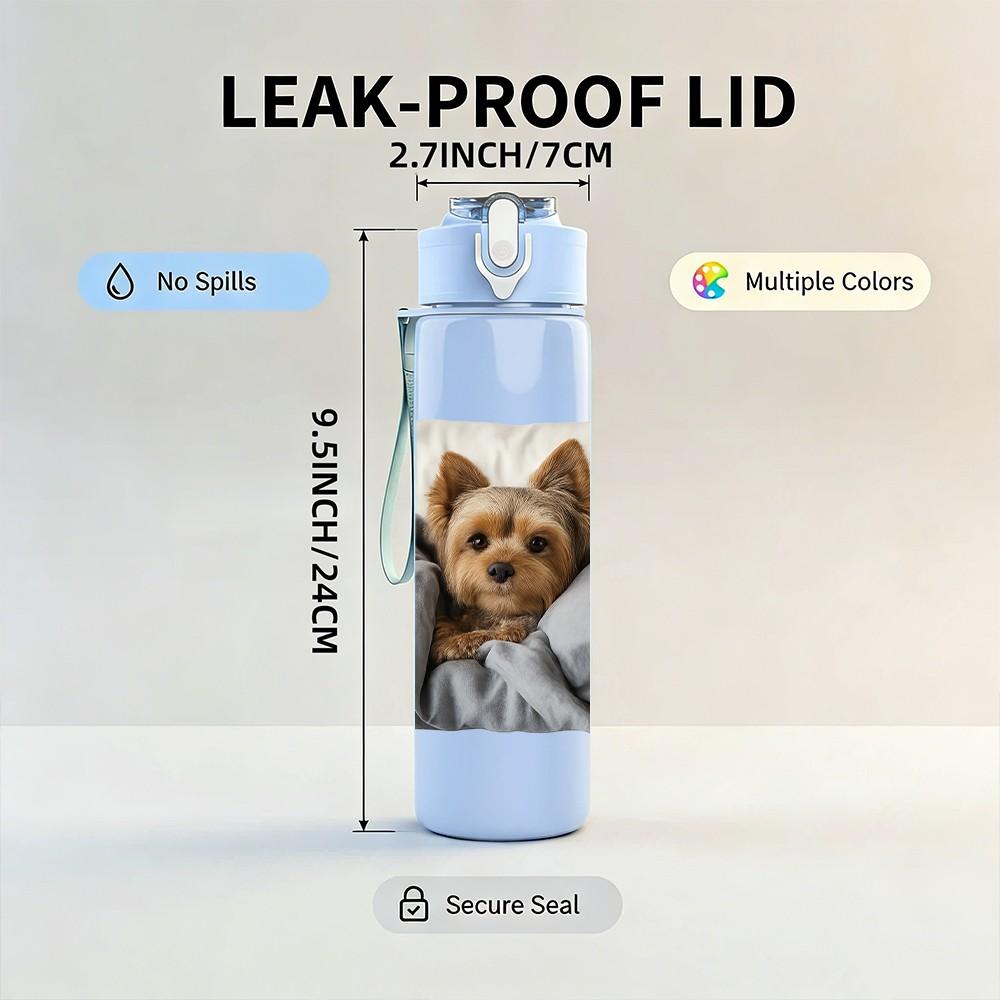 1PC Puppy Peeking From Blanket 750ml Color Plastic Sports Water Bottle Leakproof Flip Straw Lid Suitable for Sports Office Home Use