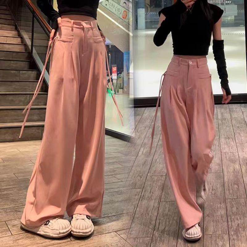 Женские весенне-летние брюки с высокой талией и широкими штанинами | Стильные повседневные спортивные брюки прямого кроя | Универсальные брюки-платье в пол