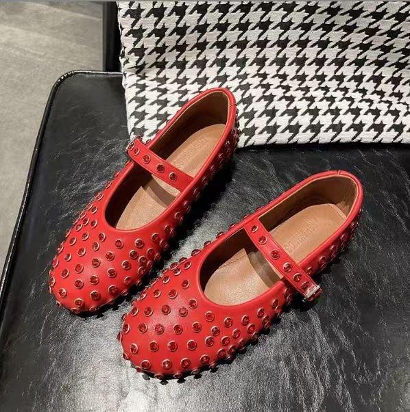 Новые дизайнерские туфли 2024 года Water Diamond Rivet Mary Jane Ballet Shoes Women Flats Comfortable Ballet Shoes for Women Lolita Shoes