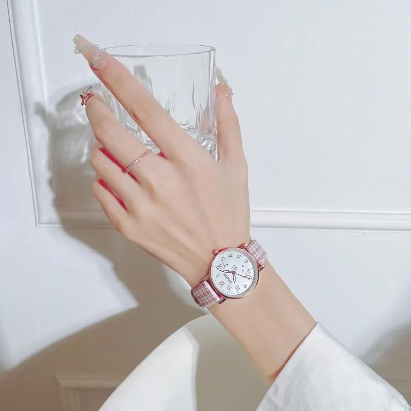 Trendy Ins Style Women's Watch Simple Grid Pattern Casual Quartz Wristwatch Fresh Style Ideal for Junior High School Students