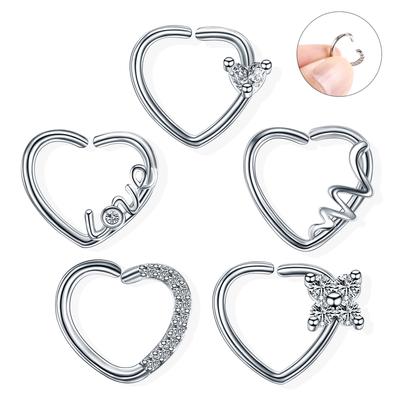 2 шт. стальных пирсинга Daith Love Heart Helix Ear Tragus Cartilage Rook Conch Lobe Ear 16G Nos Hoop Rings Jewelry