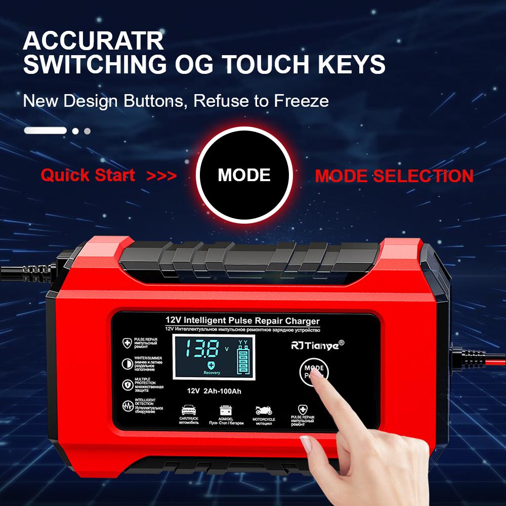 Автомобильное/Мотоциклетное Зарядное Устройство 12В6А, Подходящее для Свинцово-Кислотных Аккумуляторов, Умное Зарядное Устройство для Аккумуляторов, Цифровой Дисплей, Вилка ЕС