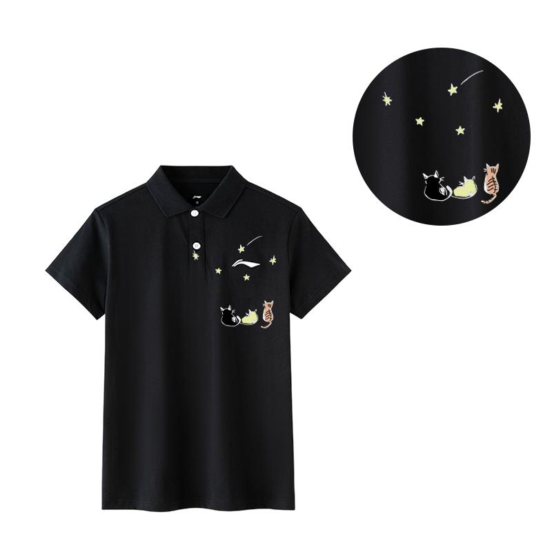 Li Ning Stars Повседневная Универсальная Мода Трендовый Принт Однотонная Дышащая Повседневная Футболка-поло с Коротким Рукавом Унисекс Футболки-поло APLT137-1(TEAM702-A25)