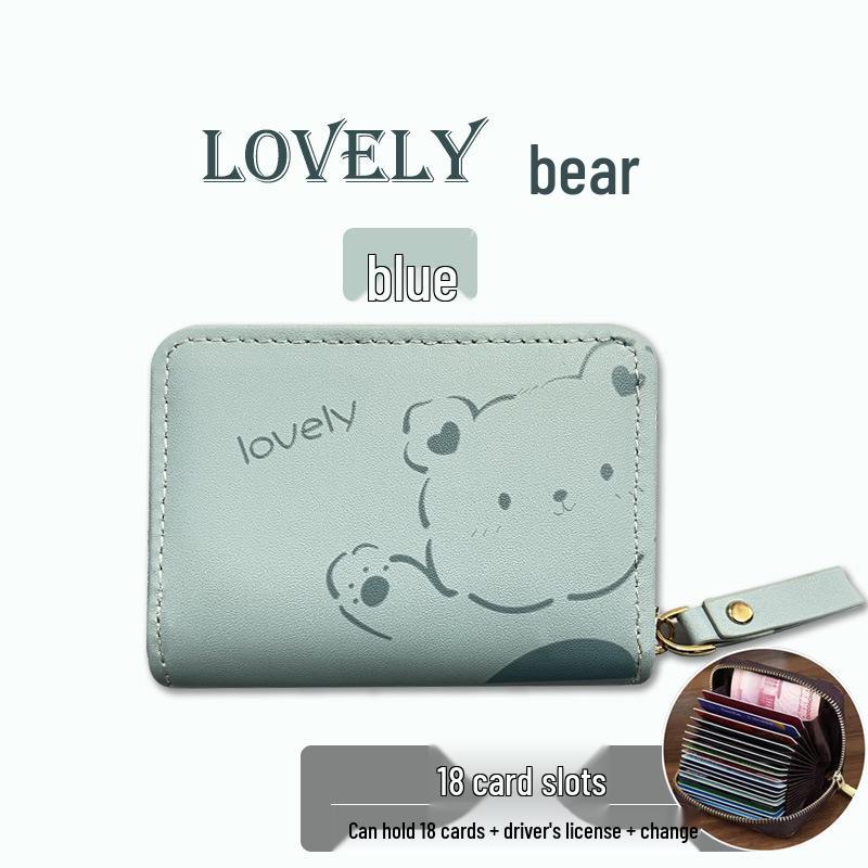 Women's Cute Cartoon Mini Card Holder Wallet - Multi-Slot, Zipper, Japanese/Korean Style, 2025 New