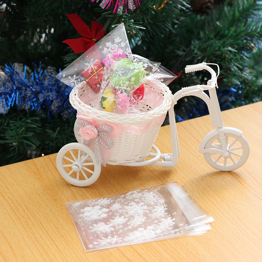 100pcs Transparent Gifts Wedding Favors Candy Bag Self-Adhesive Christmas Snowflake Cookie Package