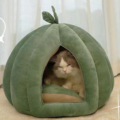 Тыквенная кошачья кровать, домик для питомца, закрытое кошачье гнездо, глубокий сон, комфорт зимой, кошачья кровать, палатка для котят, маленьких собак, товары для питомцев