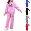 Kids' Plush Long Sleeve Long Pants Loose Pullover Bow Print Hoodie Set