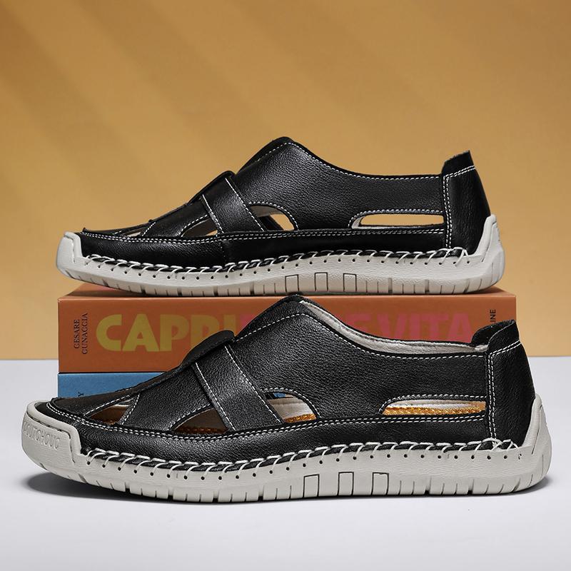 Fashion High Quality Men Sandals Leather Summer Men's Loafers Outdoor Breathable Couples Beach Sandals Roman Shoes